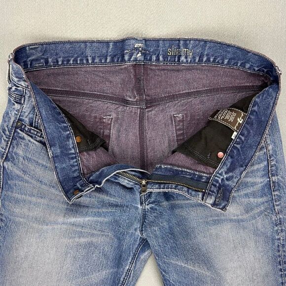 7 Seven For All Mankind Jeans Mens 34x34 Slimmy Medium Wash Stretch Distressed - Picture 3 of 15